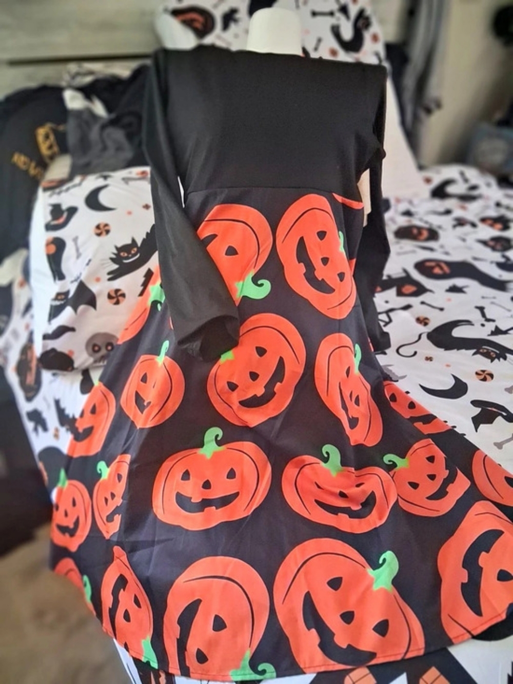Women's Black & Orange Pumpkin Mini Dress